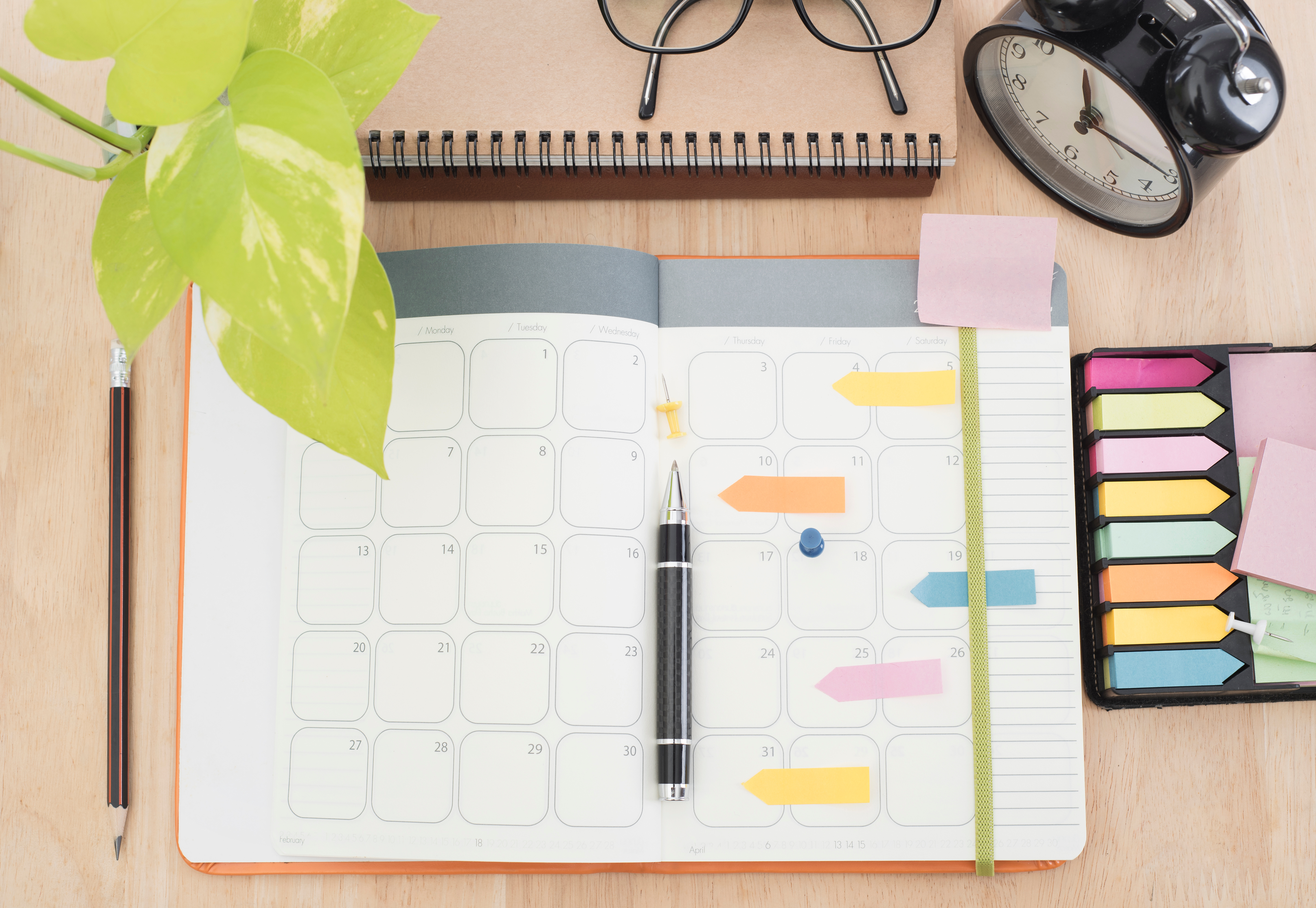 Organized calendar planning on desk